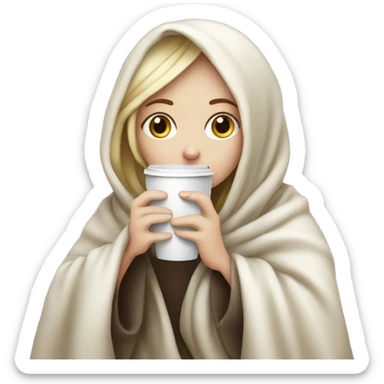 pale girl wrapped in blanket drinking coffee  sticker