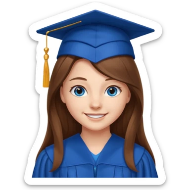 high school graduation with a pretty female high school student with long brown hair, blue eyes sticker