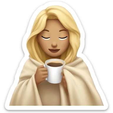 girl with blonde hair inside a blanket sipping coffee eyes closed sticker