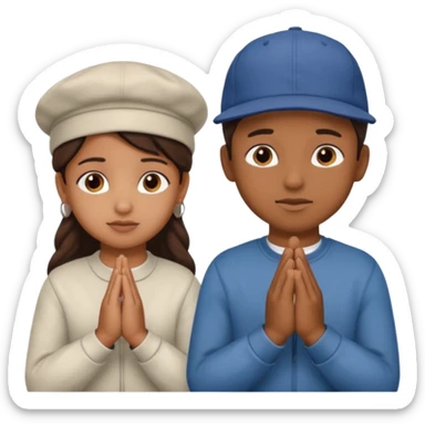A BROWN MOTIVATIONAL girl and boy WITH A CAP ON WITH PRAYING HANDS sticker
