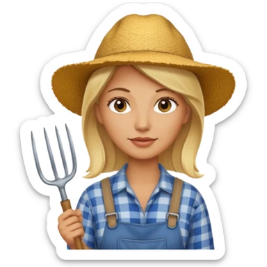 blonde farmer woman with pitchfork sticker