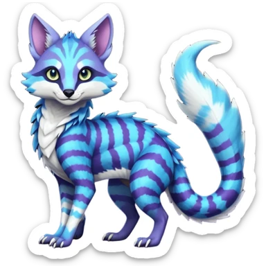 zig-zag-patterned striking indigo-violet-blue-cyan-gradiented with dark undertones, white underside, thunderous stormy edgy badass realistic Vernid-Sergal-Genet-Trico-species by LiLaiRa, full body sticker