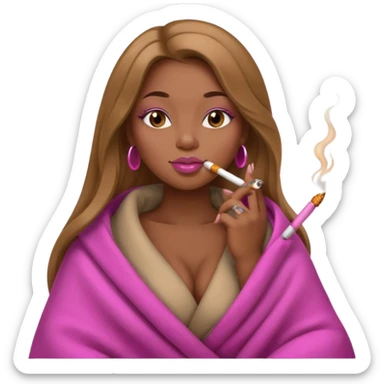 Curvy, light brown long hair, nsfw pretty black girl pink lipgloss smoking wrapped in blanket sticker