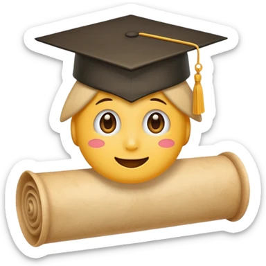 rolled parchment with a graduation cap on top, emoji style sticker