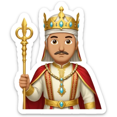 ancient Seljuk sultan, Turkish empire, ceremonial dress, detailed embroidery, holding a scepter, powerful stance sticker