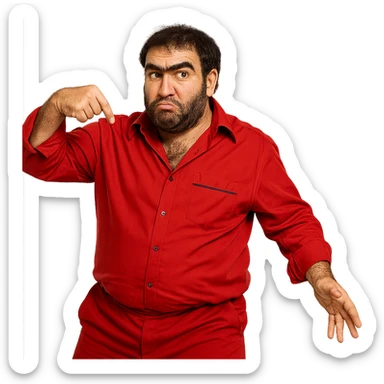 Recep İvedik, recognizable Turkish comedy character, bushy mustache, unibrow, red tracksuit, expressive face, humorous pose sticker