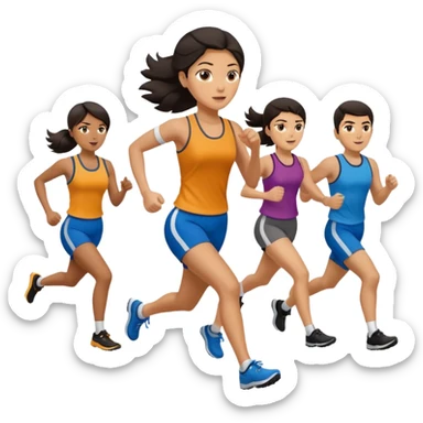 a female co-worker running and other co-workers chasing her  - female co worker with dark hair way in front... others far behind -- male and female co workers chasing female co worker -- make the other co workers far away in distance sticker