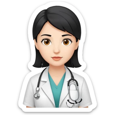 female white physician with black hair and brown eyes sticker
