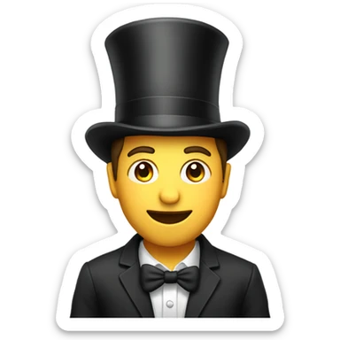 casual indoor male portrait with top hat sticker