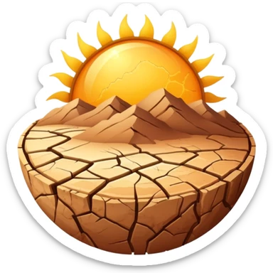 cracked dry earth with sun symbol above it, drought symbol sticker