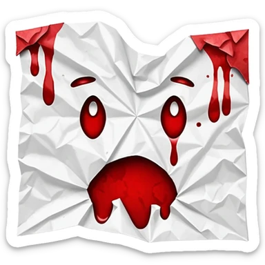 crumpled paper with blood stain sticker
