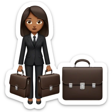 dark brown woman with dark brown shoulder length straight hair in a black pant suit executive with briefcase sticker