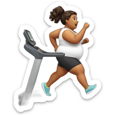 A very fat girl runs on a treadmill sticker