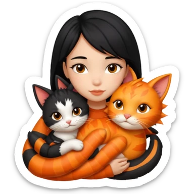 black-hair-girl snuggle with dragon lee cat sticker