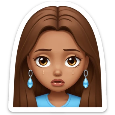 sad pretty brown bratz baddie, long brown hair sticker