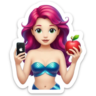volumetric mermaid with an iPhone next to her, apple emoji style sticker