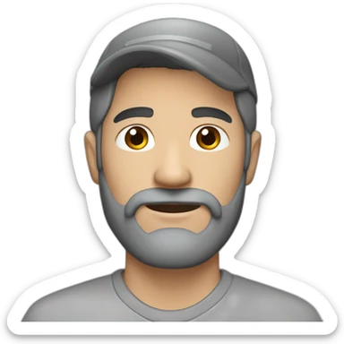 Man with dark brown hair and beard, gray caps sticker
