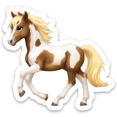 Piebald tricolor palomino yellow brown horse foal with dark brown splotches baby running sticker