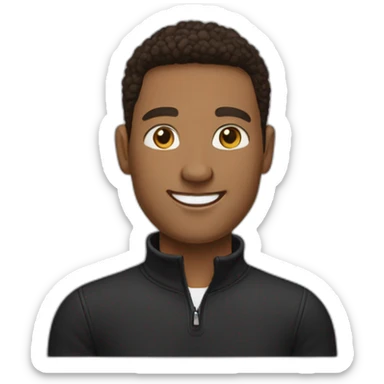 Smiling guy wearing a black quarter zip sweater with white tee shirt under, medium skin tone sticker