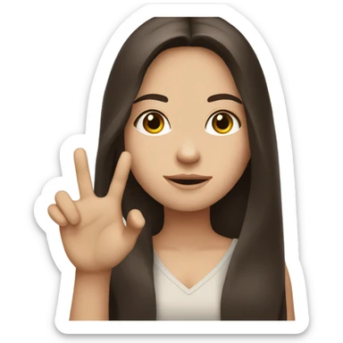 White girl with long dark brown hair and holding hand up with fingers crossed sticker