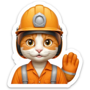 orange cat, handyman Outfit, wearing a Helmet sticker