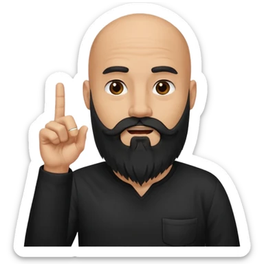 A bald man with a bushy black long beard sticking his middle finger up sticker