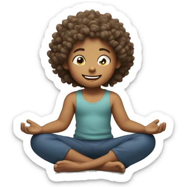 happy scandinavian kid with curly hair meditating in lotus position sticker