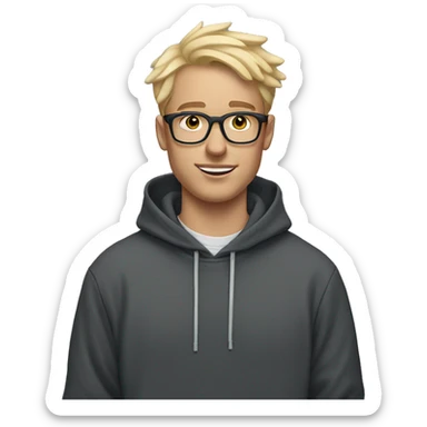 Man, Blond hair, AirPods in the ears, glasses and nike hoodie, 22-25 years old.  sticker