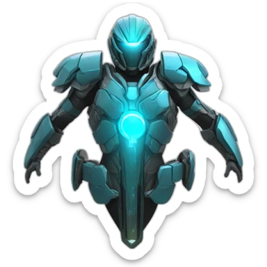 futuristic armored Omega Energy breastplate radiating omega energy sticker