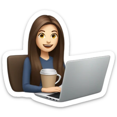woman with long straight brown hair and pale skin throwing laptop and a coffee mug in the air sticker