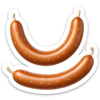 single pale sausage with smooth ivory-colored casing, slightly curved, gently browned ends, soft surface, lightly speckled, delicate finely ground filling, no plate, no garnish, no cut, whole sausage, soft lighting, subtle shadows, emoji scale sticker