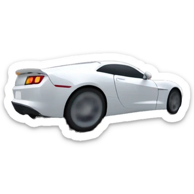 Far POV of a sleek sports car speeding through the city with a white roadman in a black ski mask inside, seen through the windows. The entire car is visible, in motion, with blurred streets in the background sticker