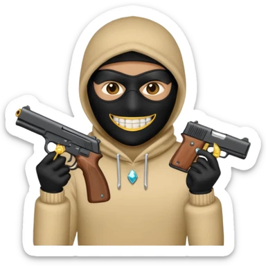emoji with diamond grillz and black ski mask on with a gun sticker