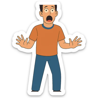 Create a full body shocked male character with mouth agape in the same modern illustration style as the reference image, maintaining a transparent background. sticker