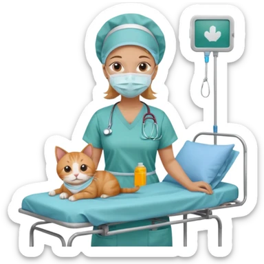scrub nurse with cats and operation  beds sticker