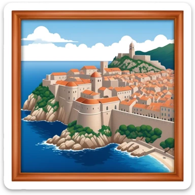 Cinematic Realistic Dubrovnik Landmark Emoji, showcasing the historic walled city with its terracotta rooftops, stone fortifications, and the deep blue Adriatic Sea stretching beyond. sticker
