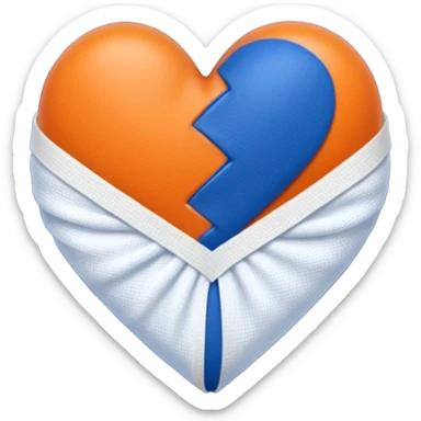 Half dark blue half orange heart split vertically, a white gauze bandage wrapped around the entire heart sticker