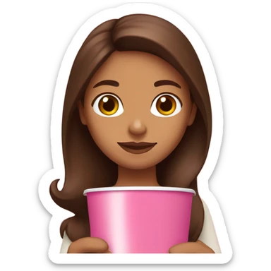 Brown hair white Spanish girl holding a pink Starbucks cup sticker