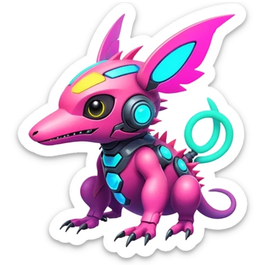  exotic futuristic lush cozy warm-colored colorful neon-colored cyber-Fakémon-Digimon-Trico-creature sticker