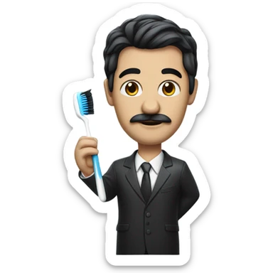 A world leader with black hair a side part and a tooth brush mustache sticker