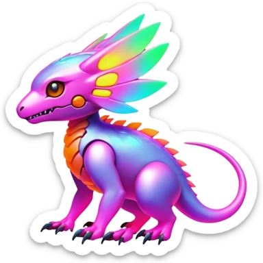 Tropical futuristic lush warm-colored colorful neon cyber-Fakémon-Digimon-Trico-creature sticker