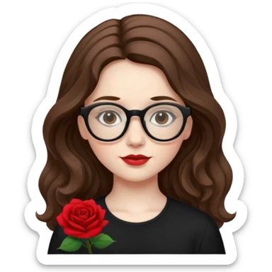 Una ragazza con capelli castani mossi e lunghi e indossi occhiali neri e con una piccola rosa nella testa sticker