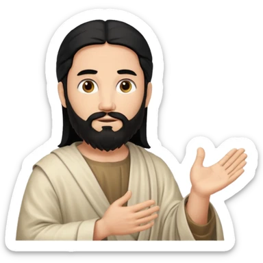 fullbody, head-to-toe, Jesus's apostle Thomas, black hair and black beard, hands down, normal emoji style, facing left sticker