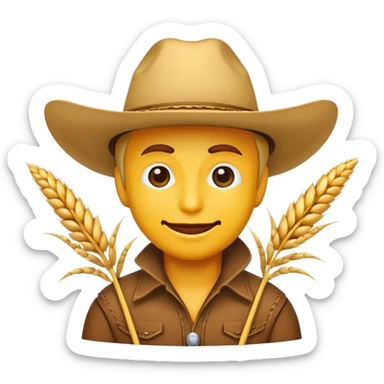 Classic yellow face cowboy emoji with a smirk and wheat sticking out of his mouth sticker