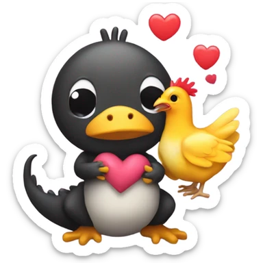 Salamander Hugging a chicken with lots of hearts sticker