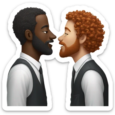 Man with red hair kisses black man with beard and hair  sticker