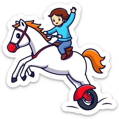 girl riding a horse jumping over a motorcycle sticker