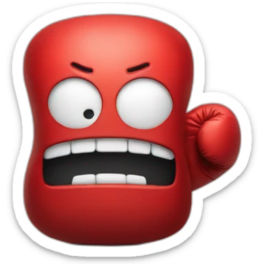 a pillow with a face looking angry with boxing gloves sticker