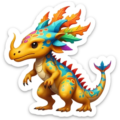 a colorful edgy vernid-fionbri-creature with splash patterns full body sticker