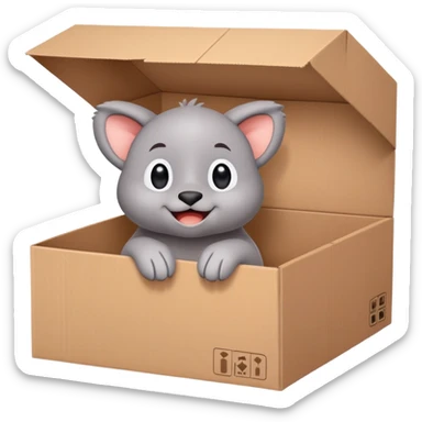  A very cute gery young happy Kapibala with one's head tilted to one side poked its paws out of the cardboard big box and placed them on top of it sticker